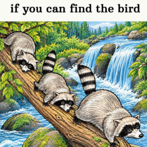 Can You Find the Hidden Bird in the Raccoon Forest?